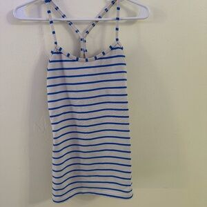 Lululemon Women's Blue Striped Size 6 Power Y Tank Top Built In Bra Racerback